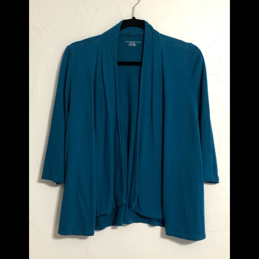 Ladies Teal 3/4 Sleeve Cardigan